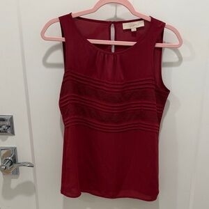 LOFT Burgundy Sleeveless Pintuck Detail Shell Top